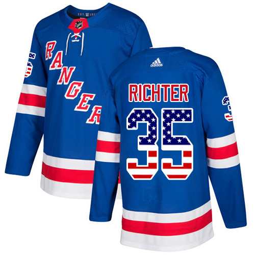 Adidas Rangers #35 Mike Richter Royal Blue Home Authentic USA Flag Stitched NHL Jersey - Click Image to Close